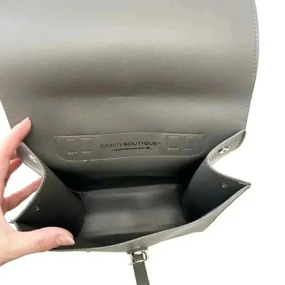 Beauty Boutique Mini Backpack Grey Pebbled Faux Leather Vegan Carryall Bag - Picture 6 of 14